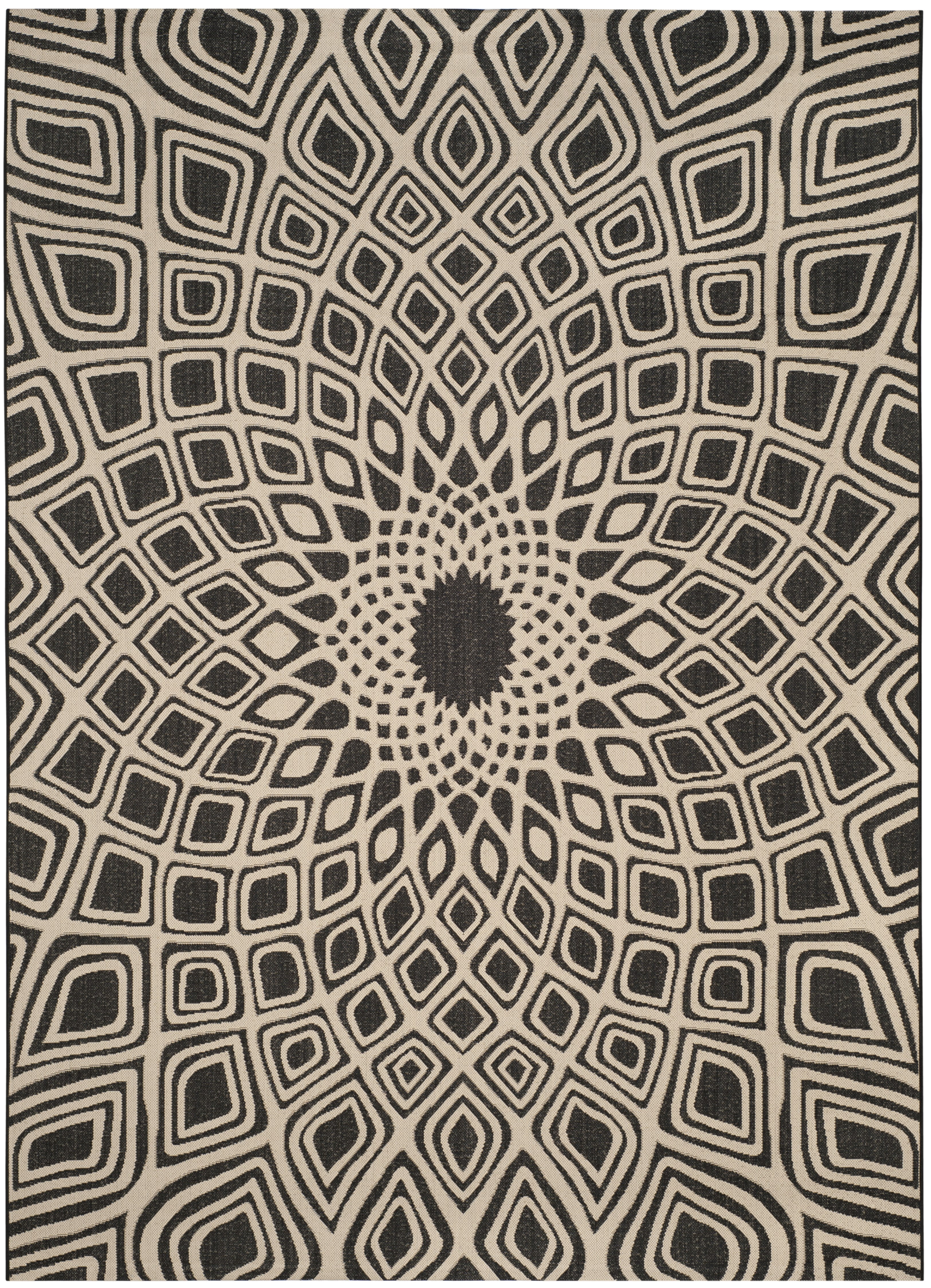 SAFAVIEH Courtyard Thane Nautical Indoor/Outdoor Area Rug, 9' x 12', Black/Beige