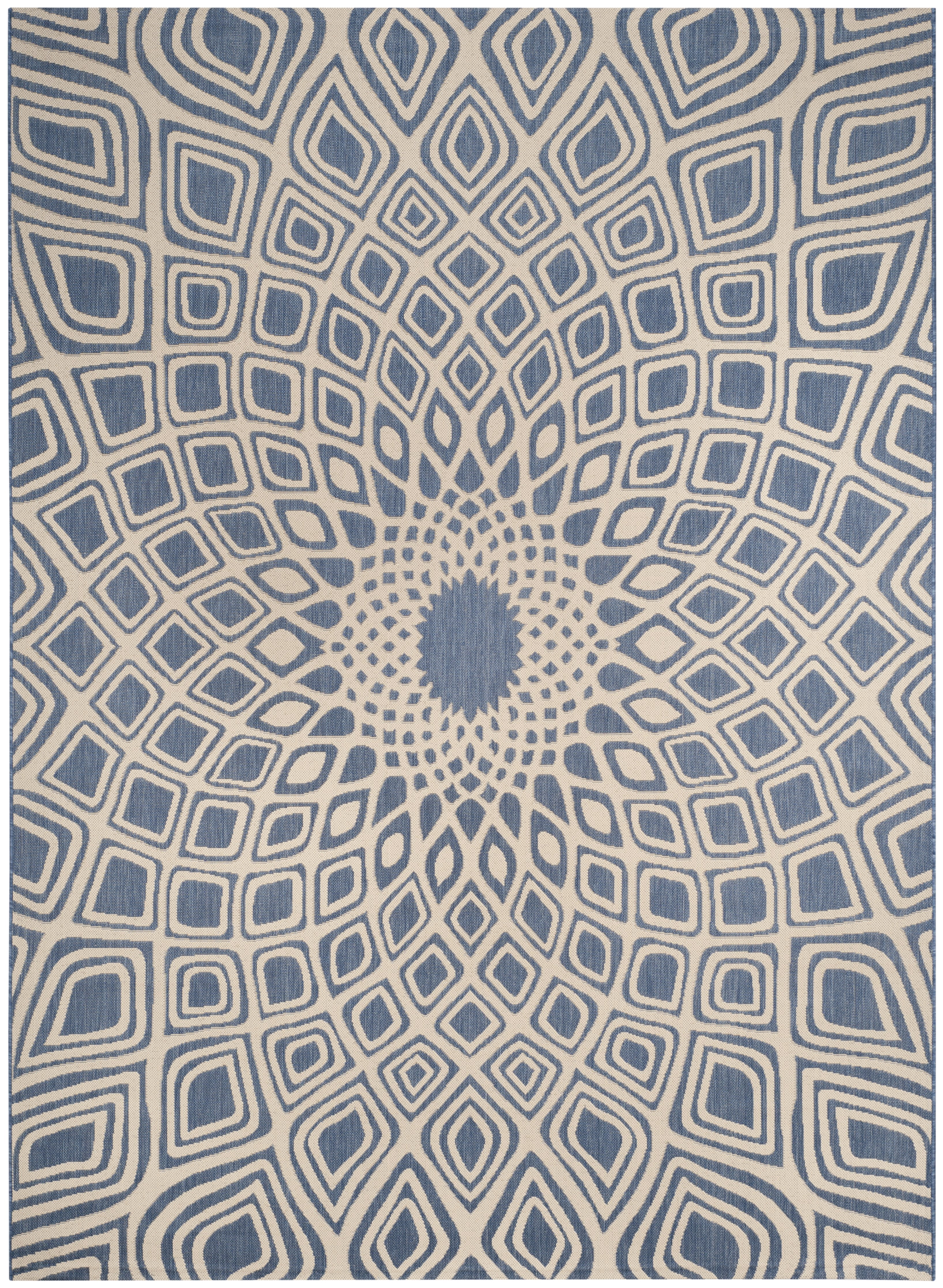SAFAVIEH Courtyard Thane Nautical Indoor/Outdoor Area Rug, 9' x 12', Blue/Beige