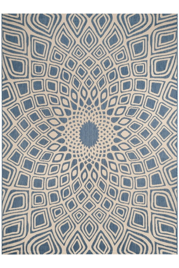 Courtyard Thane Nautical Indoor/Outdoor Area Rug, 9' x 12', Blue/Beige