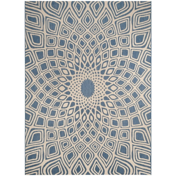 SAFAVIEH Courtyard Thane Nautical Indoor/Outdoor Area Rug, 9' x 12', Blue/Beige