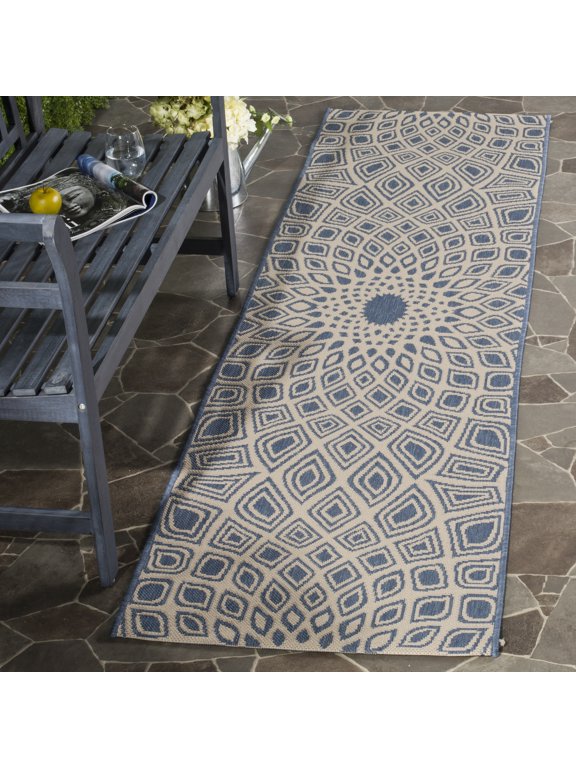 Courtyard Thane Abstract Indoor/Outdoor Runner Rug, Blue/Beige, 2'3" x 8'
