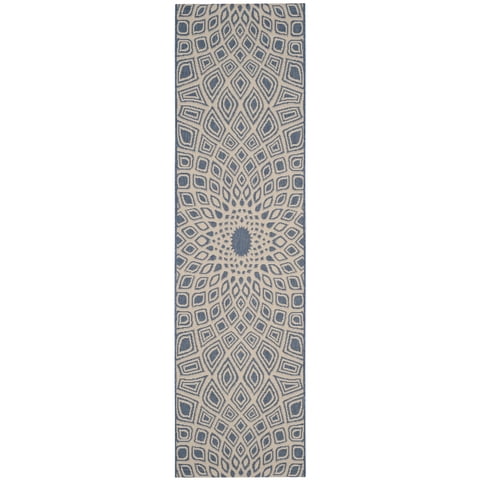 SAFAVIEH Courtyard Thane Nautical Indoor/Outdoor Runner Rug, 2'3" x 8', Blue/Beige