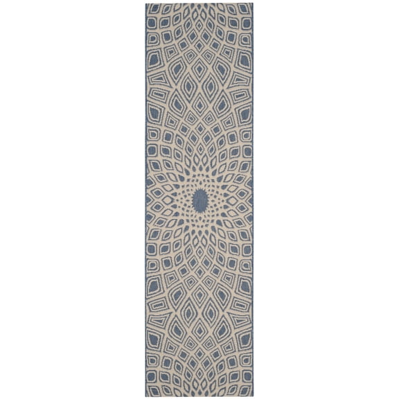 SAFAVIEH Courtyard Thane Nautical Indoor/Outdoor Runner Rug, 2'3" x 8', Blue/Beige