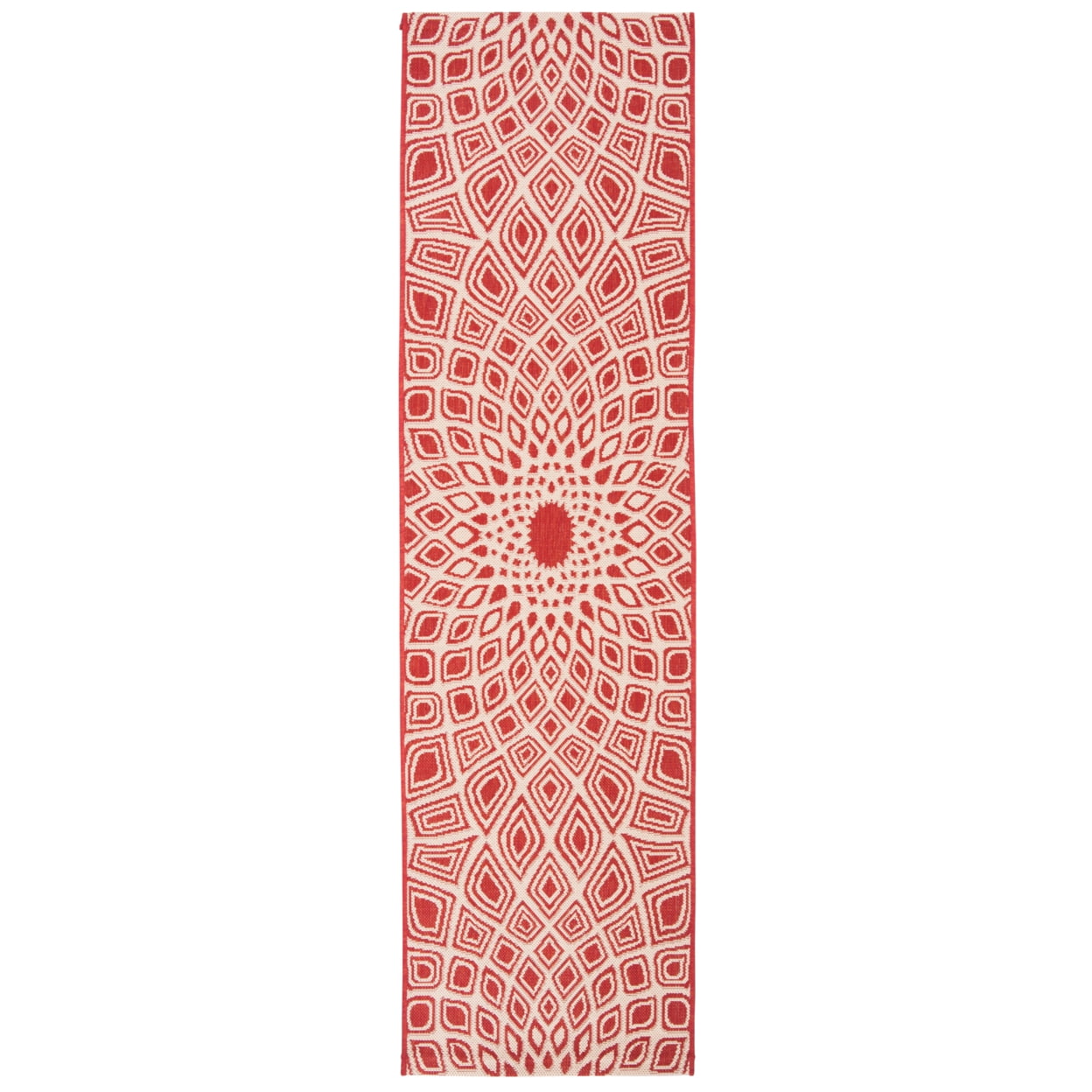 Red and Beige Synthetic Easy Care Runner Rug, 27" x 8'