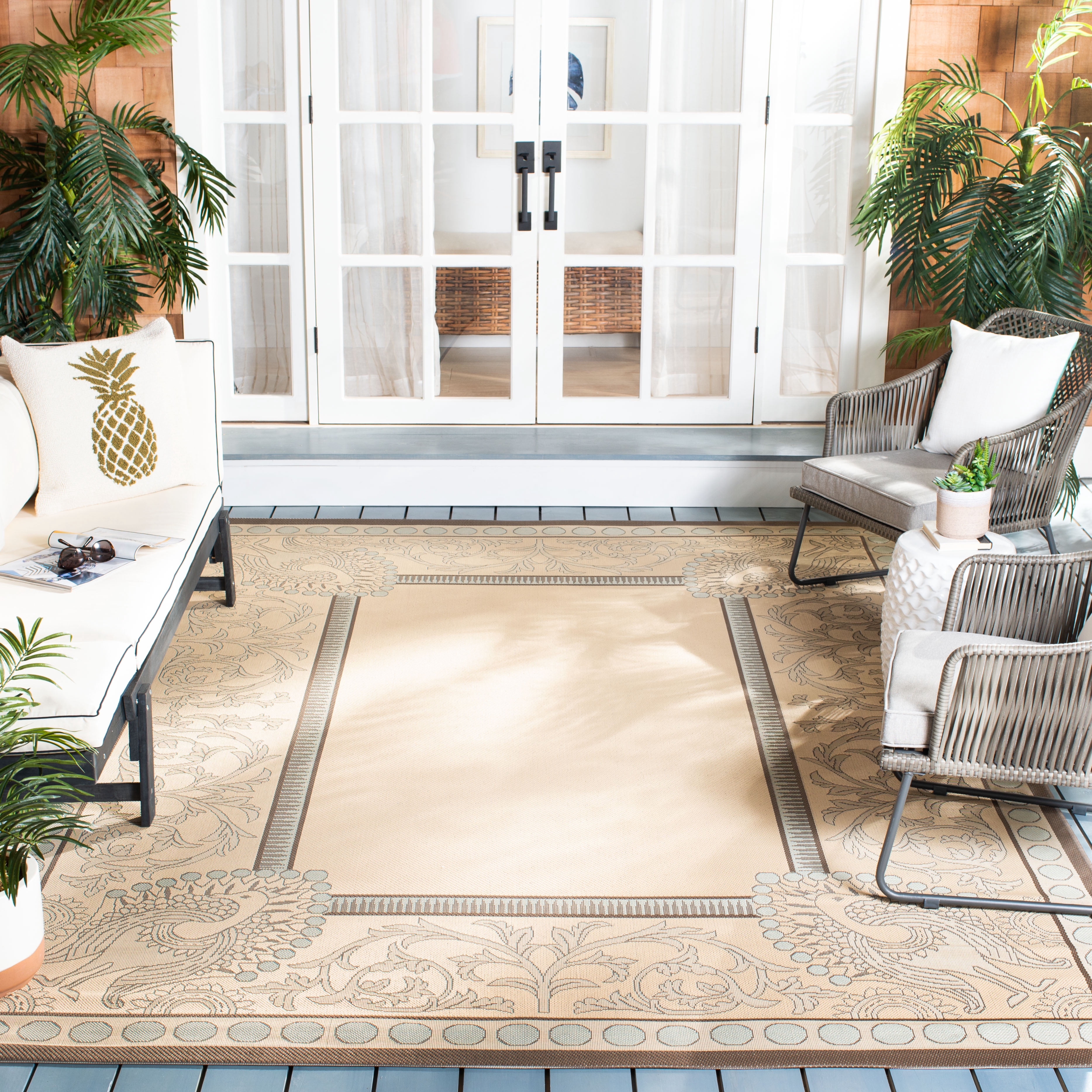 Safavieh Courtyard Theodore Oriental Indoor/Outdoor Area Rug, Beige/Dark Beige, 8' x 11'