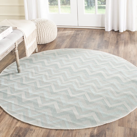 Safavieh Courtyard Thorley Chevron Indoor/Outdoor Area Rug, Light Gray/Aqua, 5'3" x 5'3" Round