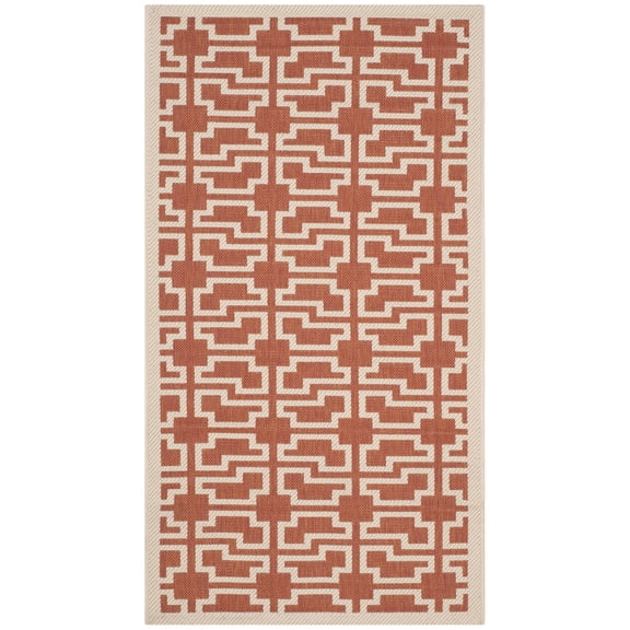 SAFAVIEH Courtyard Thurstan Geometric Indoor/Outdoor Area Rug, 2'7" x 5', Terracotta/Beige
