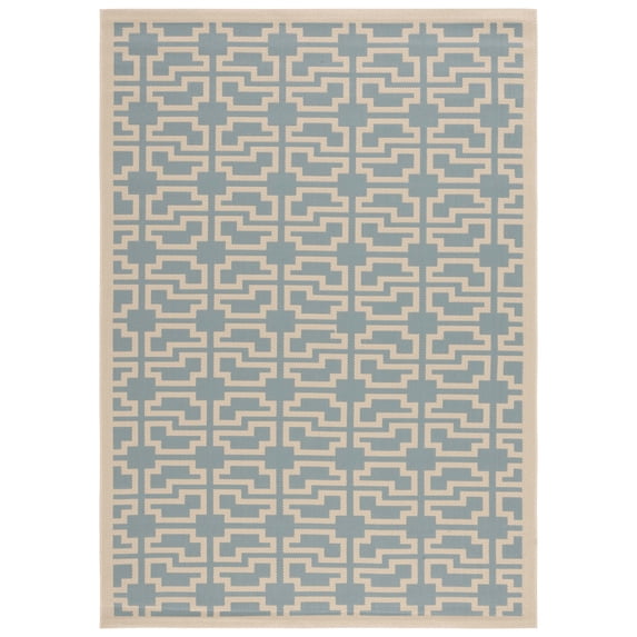 SAFAVIEH Courtyard Thurstan Geometric Indoor/Outdoor Area Rug, 5'3" x 7'7", Aqua/Beige