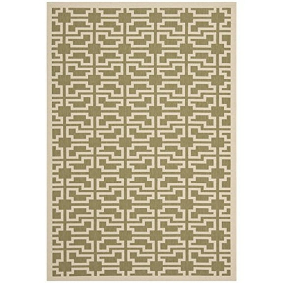SAFAVIEH Courtyard Thurstan Geometric Indoor/Outdoor Area Rug, 5'3" x 7'7", Green/Beige