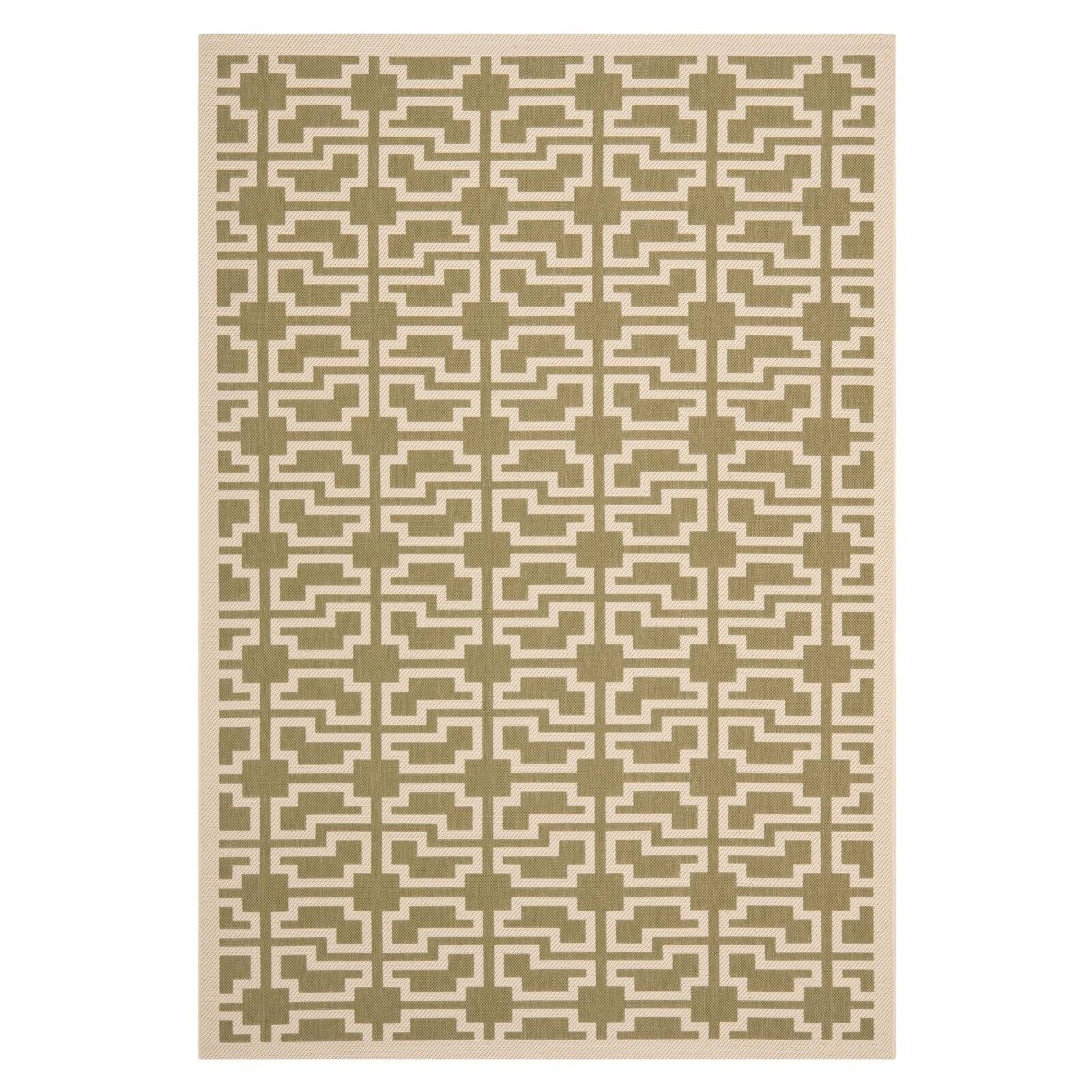 Green and Beige Geometric Rectangular Washable Area Rug