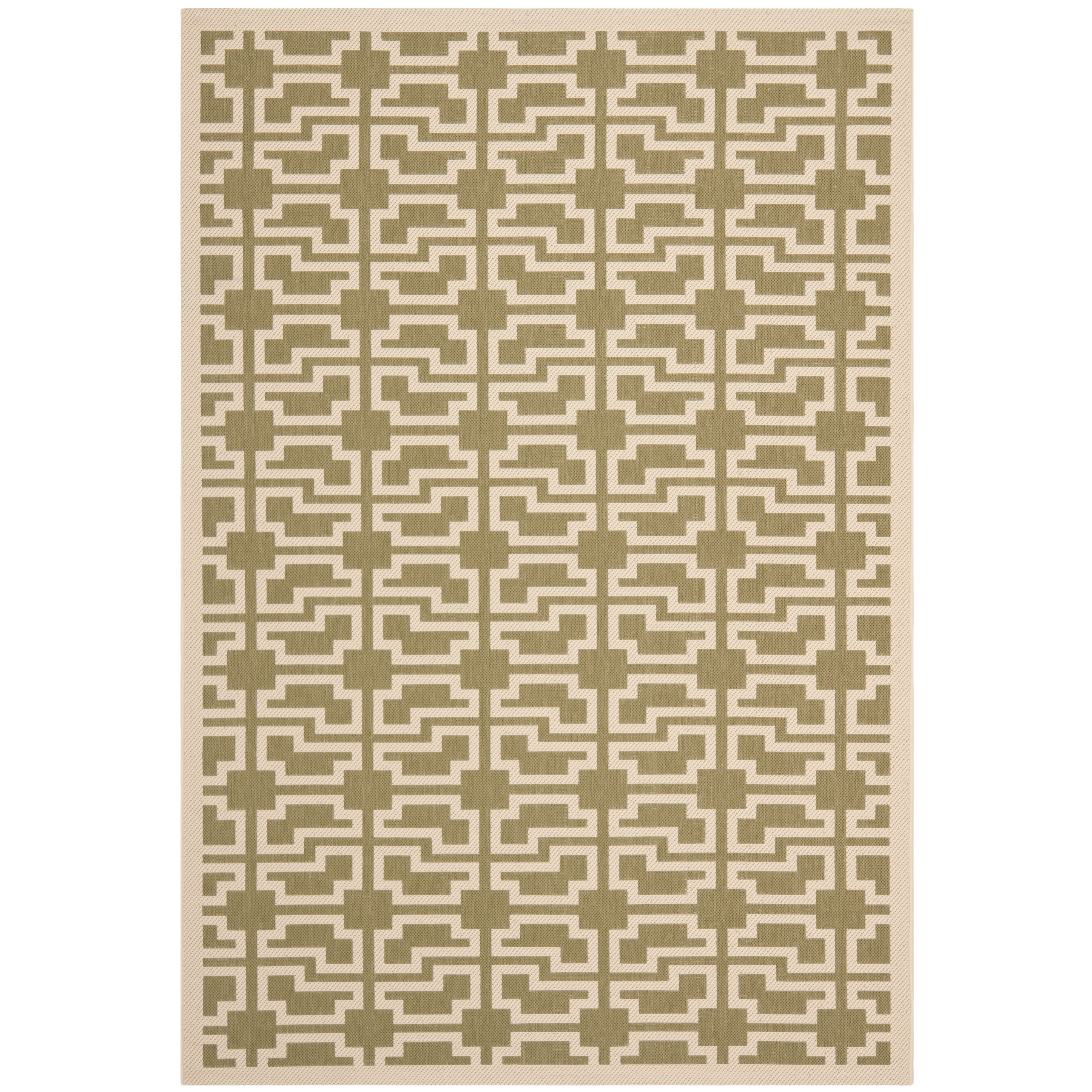 Green and Beige Geometric Rectangular Washable Area Rug