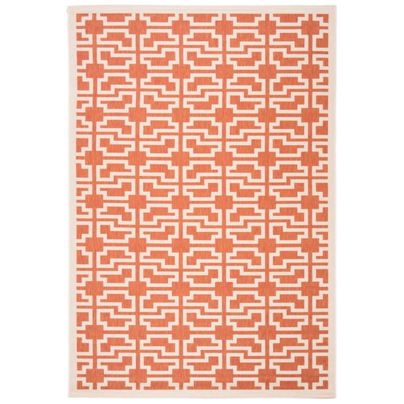 SAFAVIEH Courtyard Thurstan Geometric Indoor/Outdoor Area Rug, 5'3" x 7'7", Terracotta/Beige