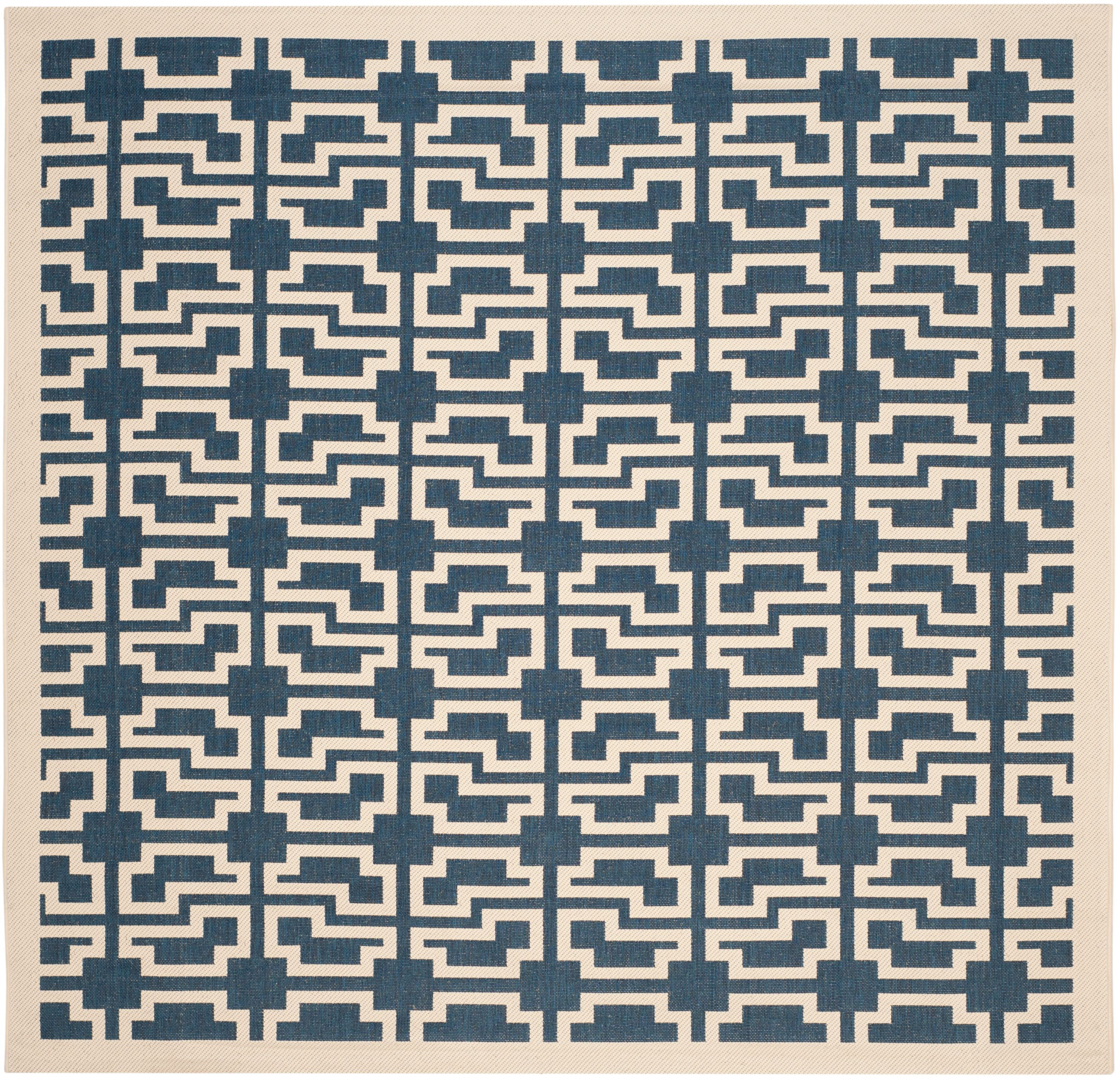 Navy and Beige Square Synthetic Indoor/Outdoor Rug