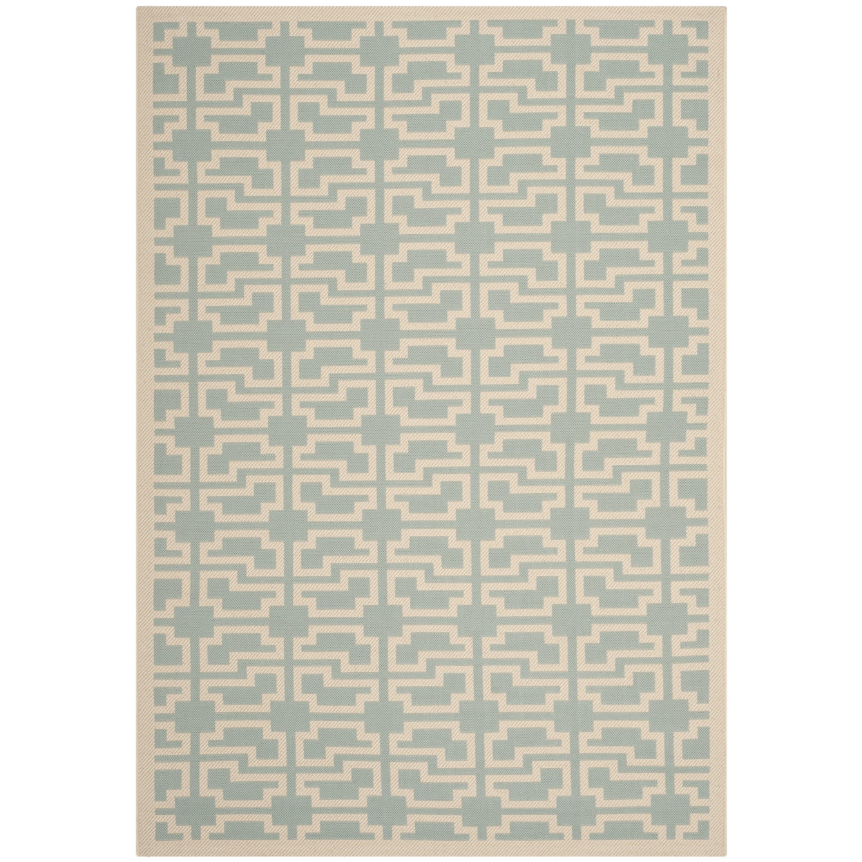 Aqua and Beige Rectangular Synthetic Indoor/Outdoor Rug