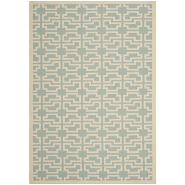 SAFAVIEH Courtyard Thurstan Geometric Indoor/Outdoor Area Rug, Aqua/Beige, 2' x 3'7"
