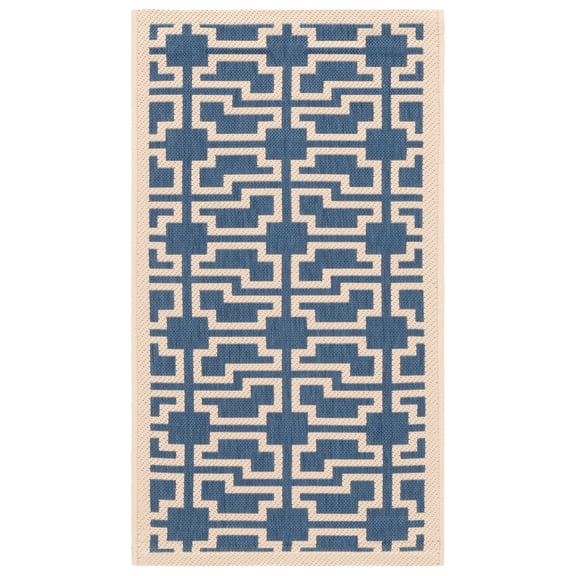 SAFAVIEH Courtyard Thurstan Geometric Indoor/Outdoor Area Rug, Blue/Beige, 2' x 3'7"