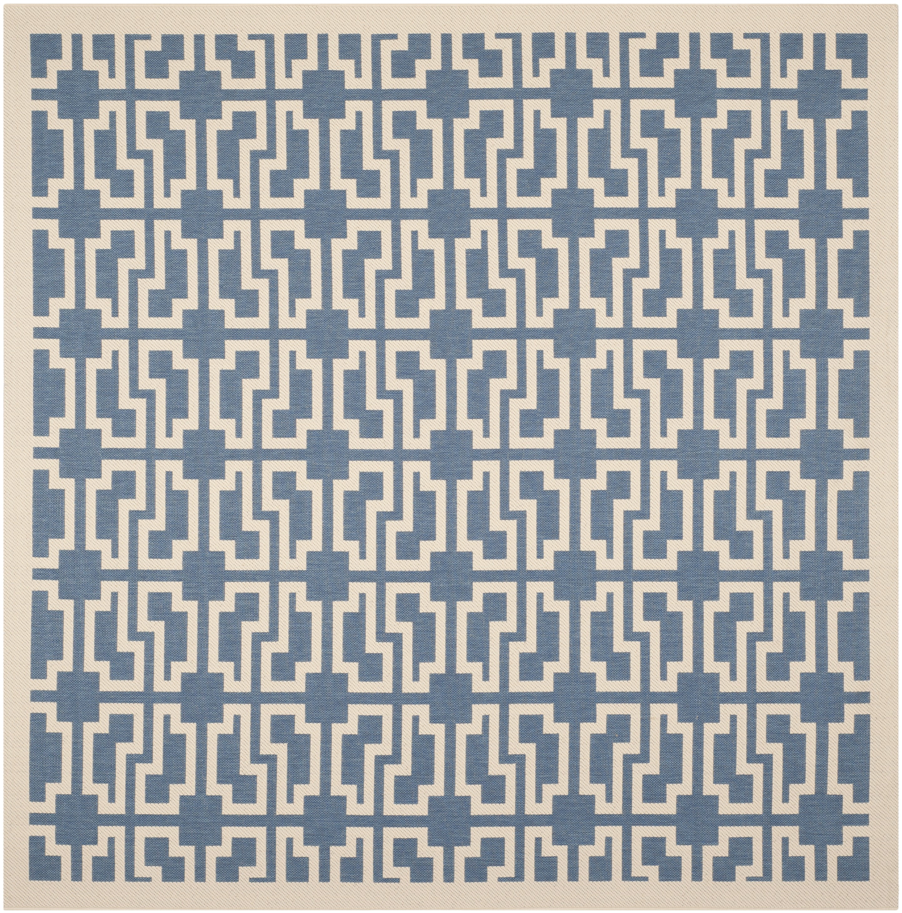 SAFAVIEH Courtyard Thurstan Geometric Indoor/Outdoor Area Rug, Blue/Beige, 7'10" x 7'10" Square