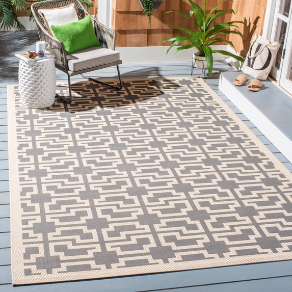 Safavieh Courtyard Thurstan Geometric Indoor/Outdoor Area Rug, Gray/Beige, 4' x 5'7"