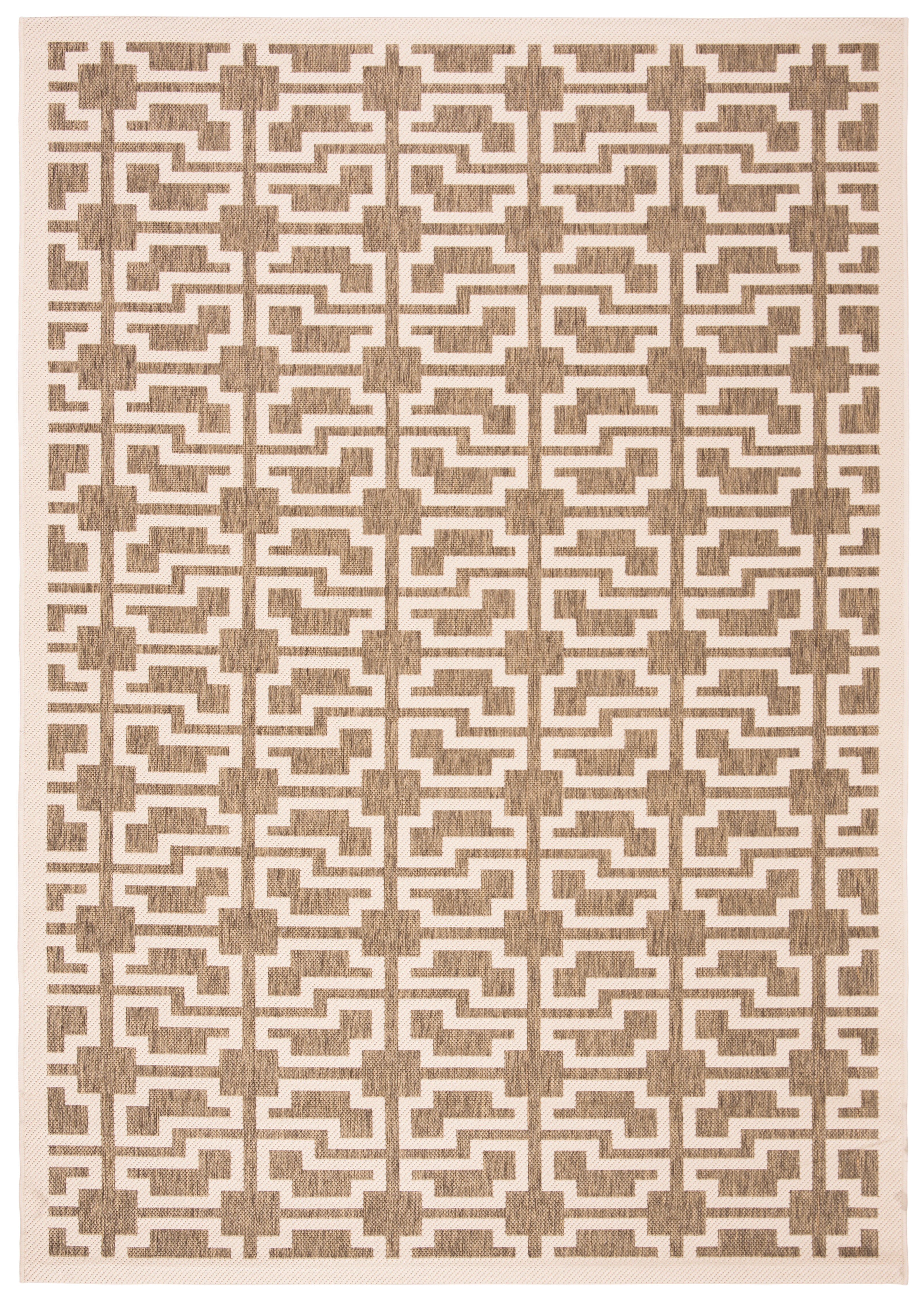 SAFAVIEH Courtyard Thurstan Geometric Indoor/Outdoor Area Rug, Mocha/Beige, 4' x 5'7"