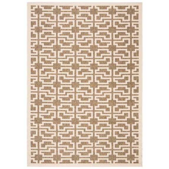 SAFAVIEH Courtyard Thurstan Geometric Indoor/Outdoor Area Rug, Mocha/Beige, 8' x 11'
