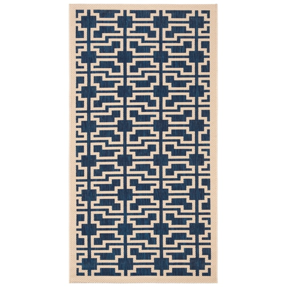 SAFAVIEH Courtyard Thurstan Geometric Indoor/Outdoor Area Rug, Navy/Beige, 2'7" x 5'