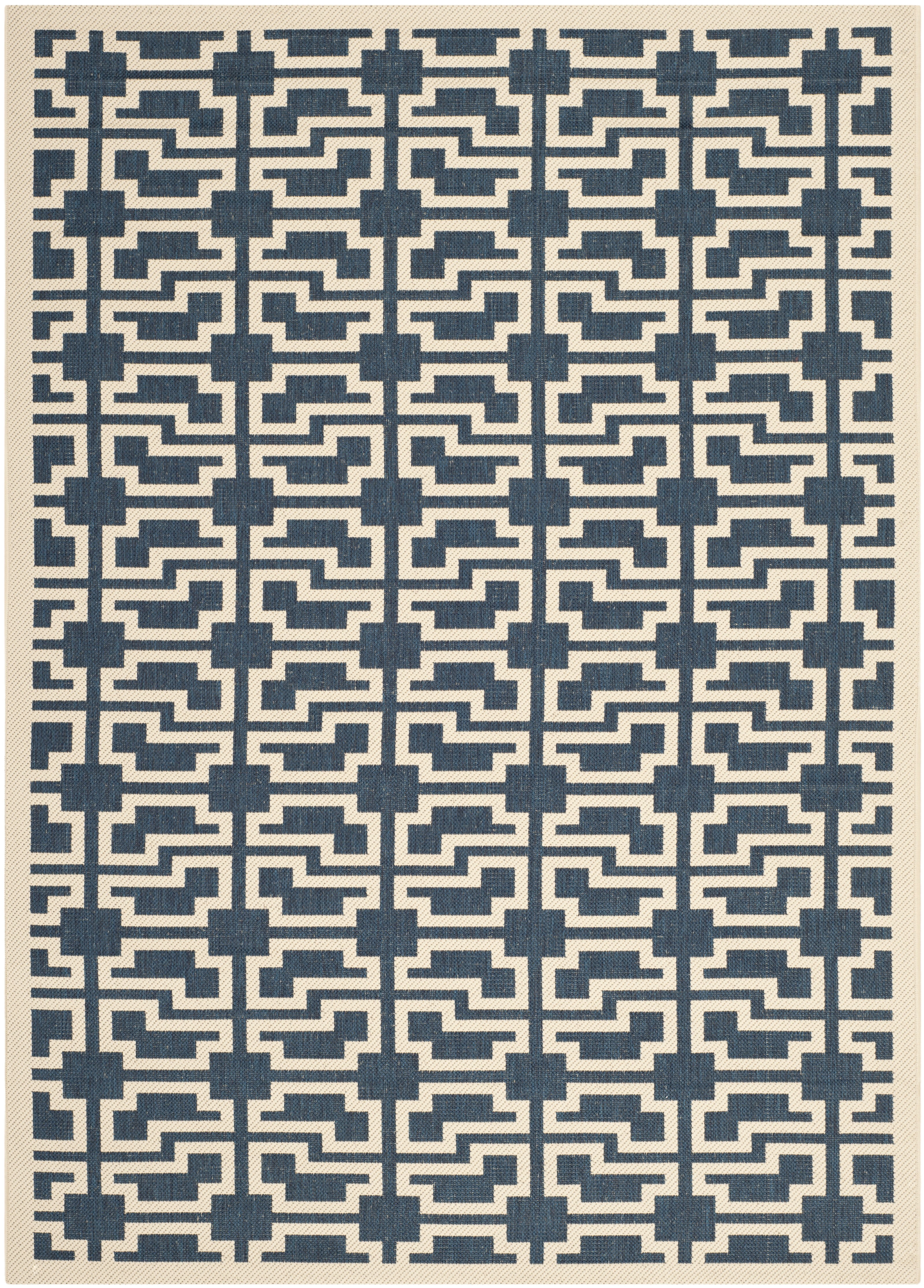 SAFAVIEH Courtyard Thurstan Geometric Indoor/Outdoor Area Rug, Navy/Beige, 4' x 5'7"