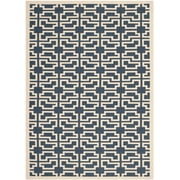 SAFAVIEH Courtyard Thurstan Geometric Indoor/Outdoor Area Rug, Navy/Beige, 6'7" x 9'6"