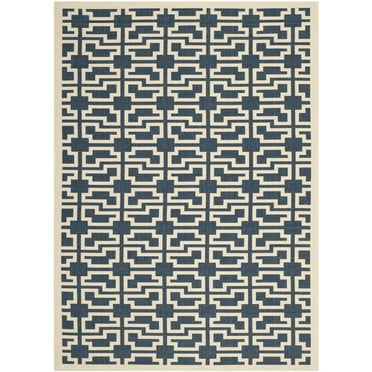 SAFAVIEH Courtyard Thurstan Geometric Indoor/Outdoor Area Rug, Navy/Beige, 6'7" x 9'6"