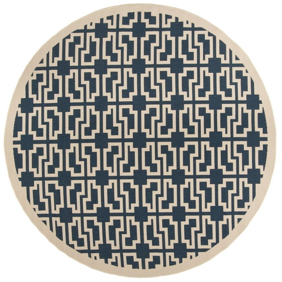 SAFAVIEH Courtyard Thurstan Geometric Indoor/Outdoor Area Rug, Navy/Beige, 7'10" x 7'10" Round