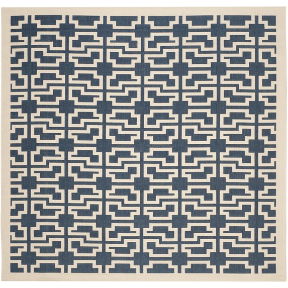 SAFAVIEH Courtyard Thurstan Geometric Indoor/Outdoor Area Rug, Navy/Beige, 7'10" x 7'10" Square