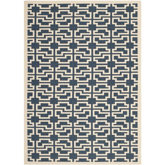 SAFAVIEH Courtyard Thurstan Geometric Indoor/Outdoor Area Rug, Navy/Beige, 8' x 11'