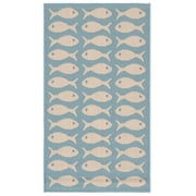 SAFAVIEH Courtyard Tranter Fishes Indoor/Outdoor Area Rug, Aqua/Beige, 2'7" x 5'