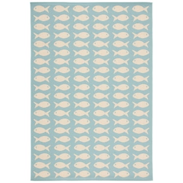 SAFAVIEH Courtyard Tranter Fishes Indoor/Outdoor Area Rug, Aqua/Beige, 2' x 3'7"