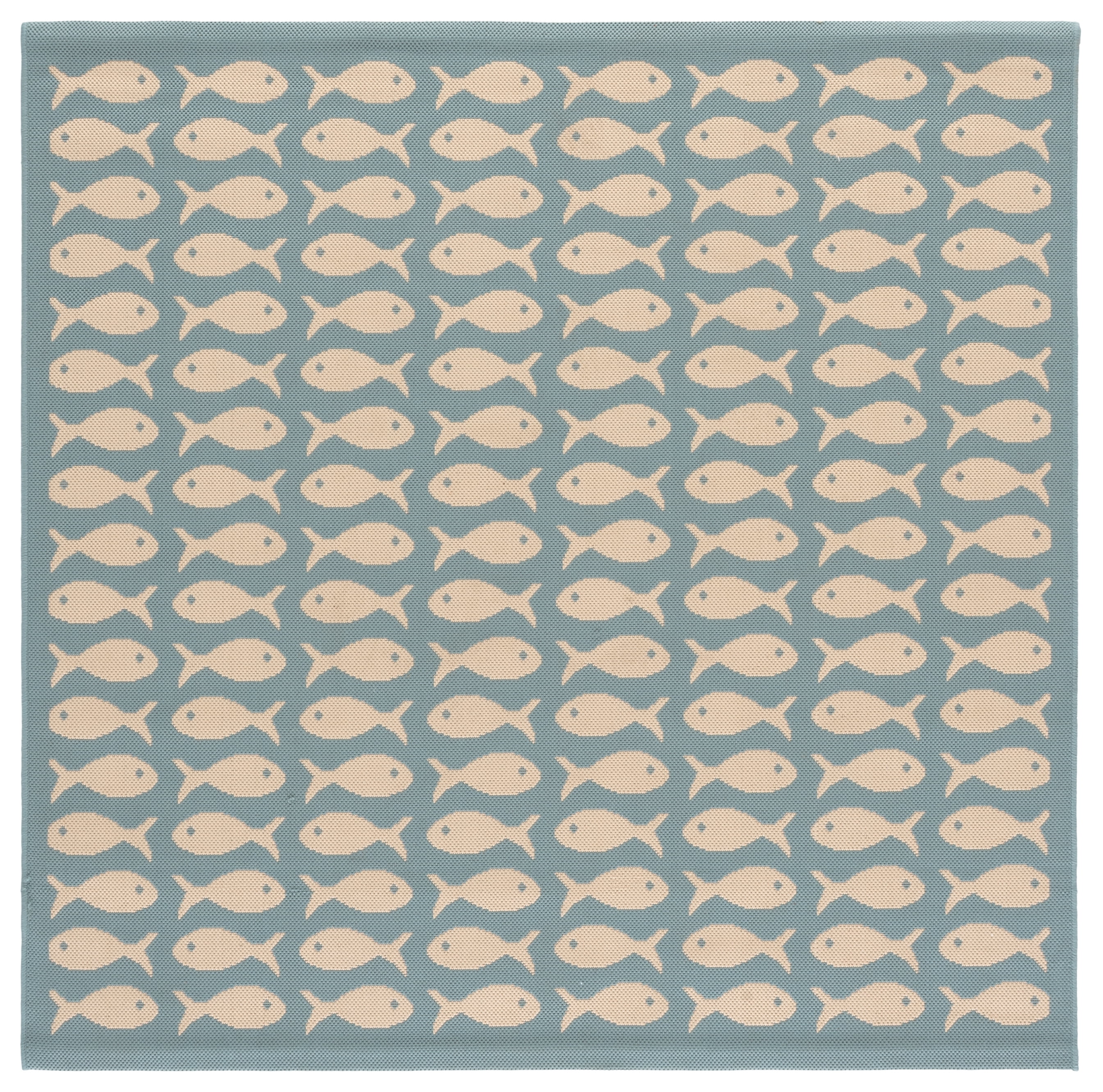 SAFAVIEH Courtyard Tranter Fishes Indoor/Outdoor Area Rug, Aqua/Beige, 4' x 4' Square