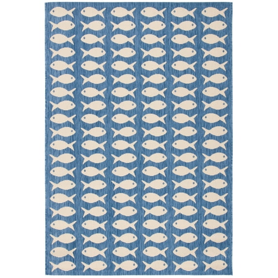 SAFAVIEH Courtyard Tranter Fishes Indoor/Outdoor Area Rug, Blue/Beige, 2'7" x 5'