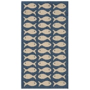 SAFAVIEH Courtyard Tranter Fishes Indoor/Outdoor Area Rug, Blue/Beige, 2' x 3'7"