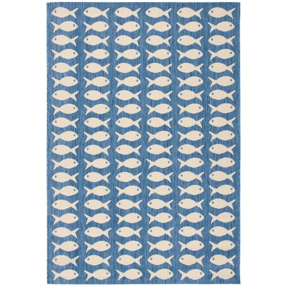 SAFAVIEH Courtyard Tranter Fishes Indoor/Outdoor Area Rug, Blue/Beige, 2' x 3'7"