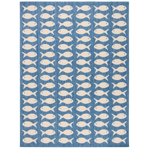 SAFAVIEH Courtyard Tranter Fishes Indoor/Outdoor Area Rug, Blue/Beige, 8' x 10'