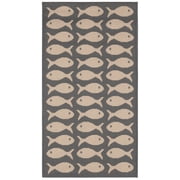 SAFAVIEH Courtyard Tranter Fishes Indoor/Outdoor Area Rug, Grey/Beige, 2' x 3'7"