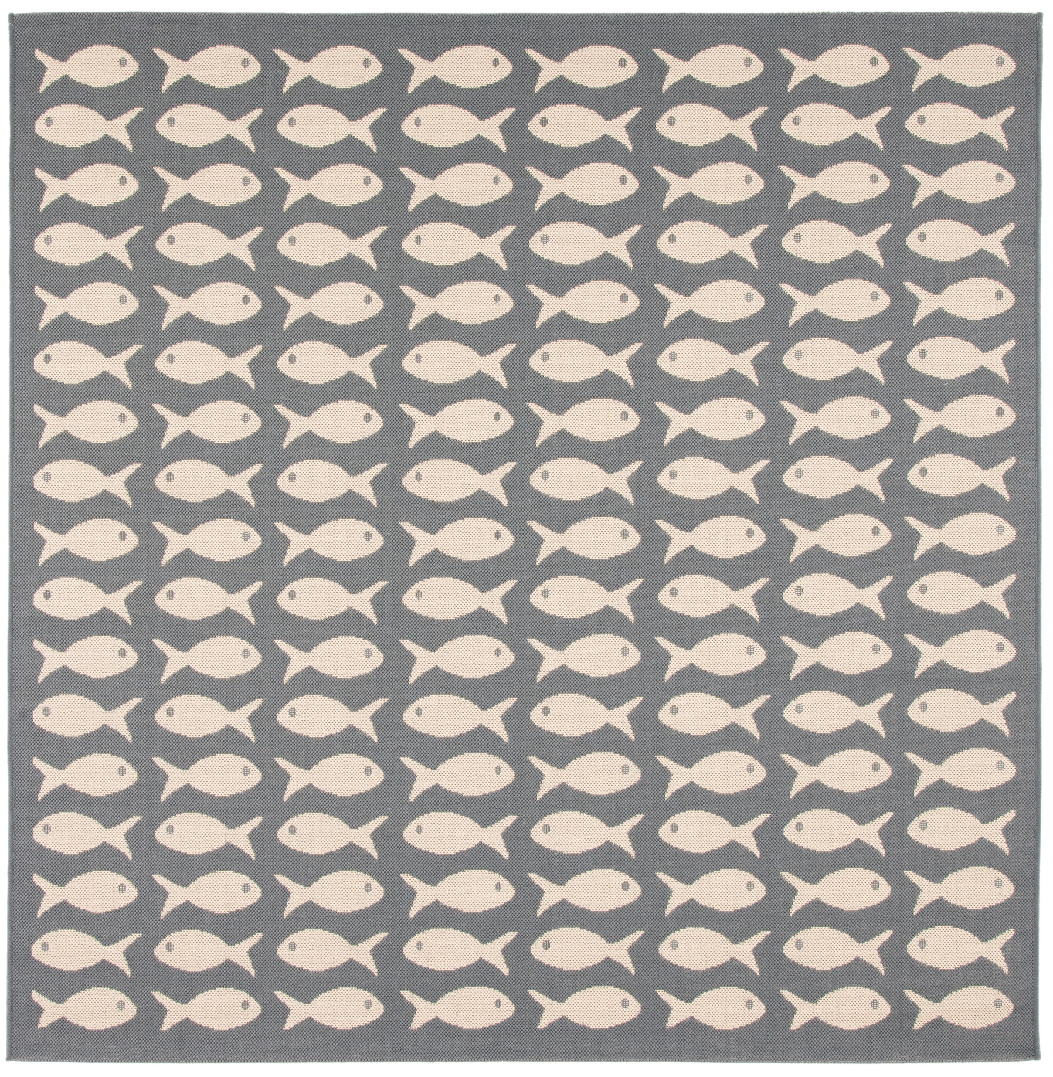 Reversible Grey-Beige Synthetic 4' Square Easy-Care Rug