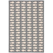 SAFAVIEH Courtyard Tranter Fishes Indoor/Outdoor Area Rug, Grey/Beige, 5'3" x 7'7"