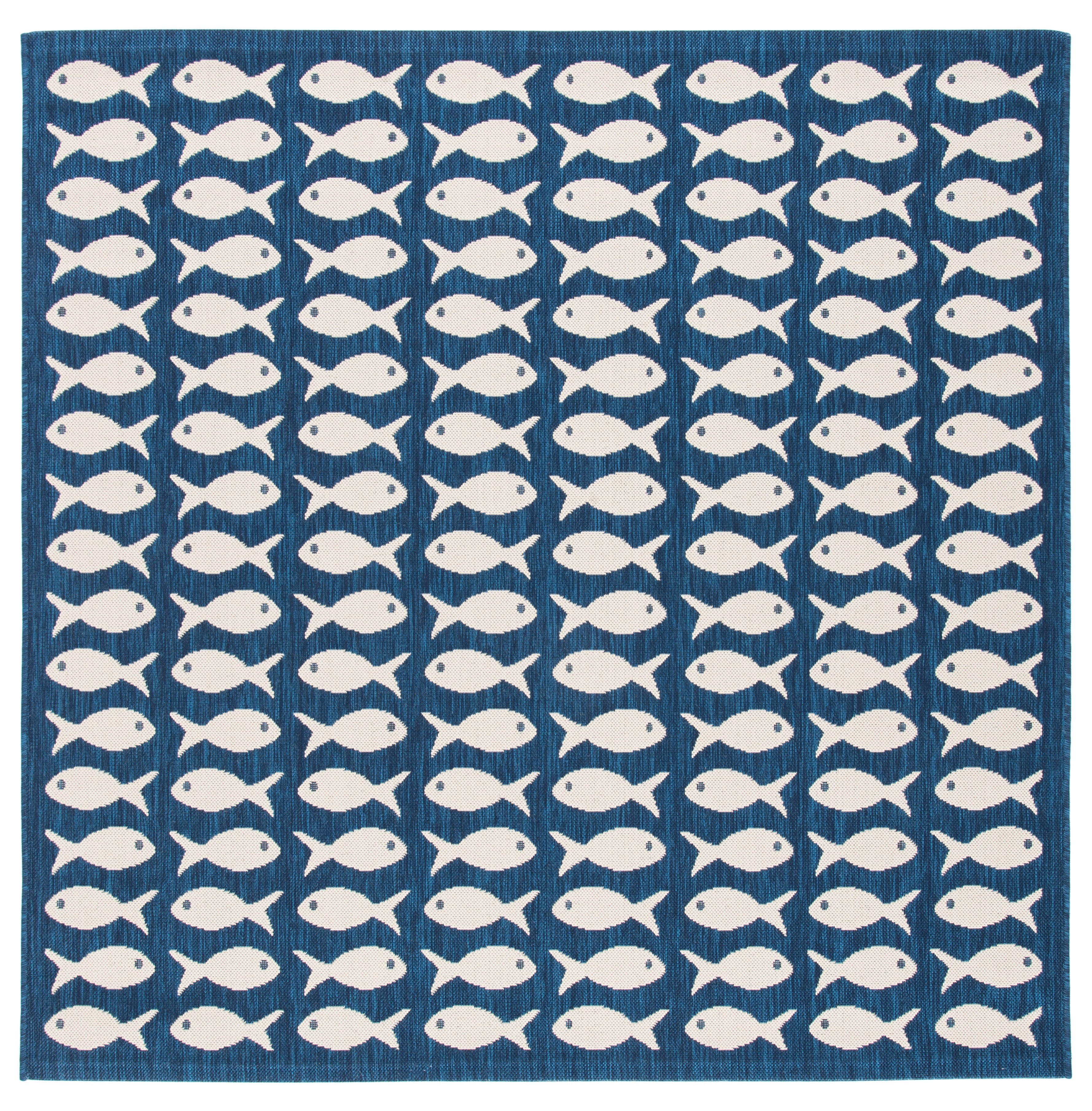 SAFAVIEH Courtyard Tranter Fishes Indoor/Outdoor Area Rug, Navy/Beige, 6'7" x 6'7" Square