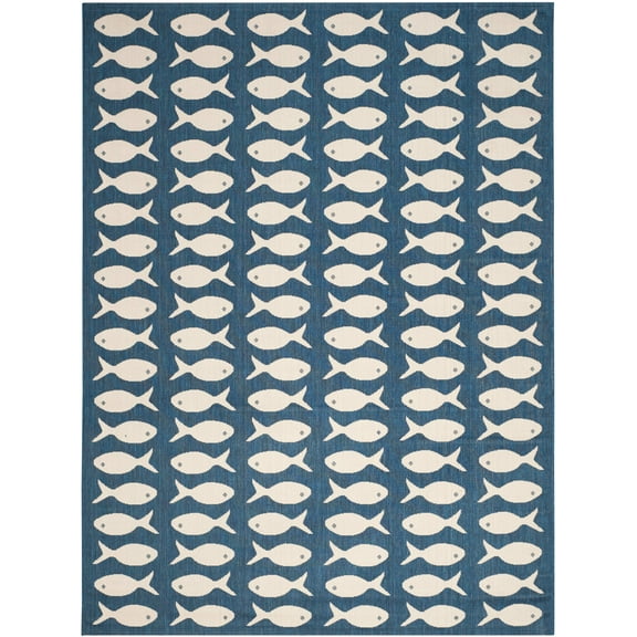 SAFAVIEH Courtyard Tranter Fishes Indoor/Outdoor Area Rug, Navy/Beige, 8' x 11'