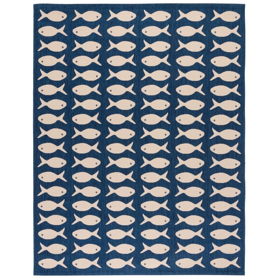 SAFAVIEH Courtyard Tranter Fishes Indoor/Outdoor Area Rug, Navy/Beige, 9' x 12'