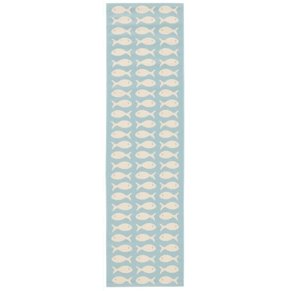 SAFAVIEH Courtyard Tranter Fishes Indoor/Outdoor Runner Rug, Aqua/Beige, 2'3" x 6'7"