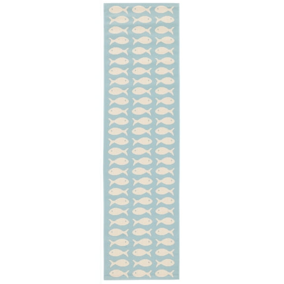 SAFAVIEH Courtyard Tranter Fishes Indoor/Outdoor Runner Rug, Aqua/Beige, 2'3" x 8'