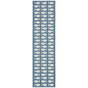 SAFAVIEH Courtyard Tranter Fishes Indoor/Outdoor Runner Rug, Blue/Beige, 2'3" x 6'7"