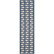 SAFAVIEH Courtyard Tranter Fishes Indoor/Outdoor Runner Rug, Navy/Beige, 2'3" x 8'