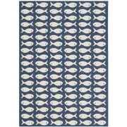 SAFAVIEH Courtyard Tranter Geometric Fish Indoor/Outdoor Area Rug, 2'7" x 5', Navy/Beige