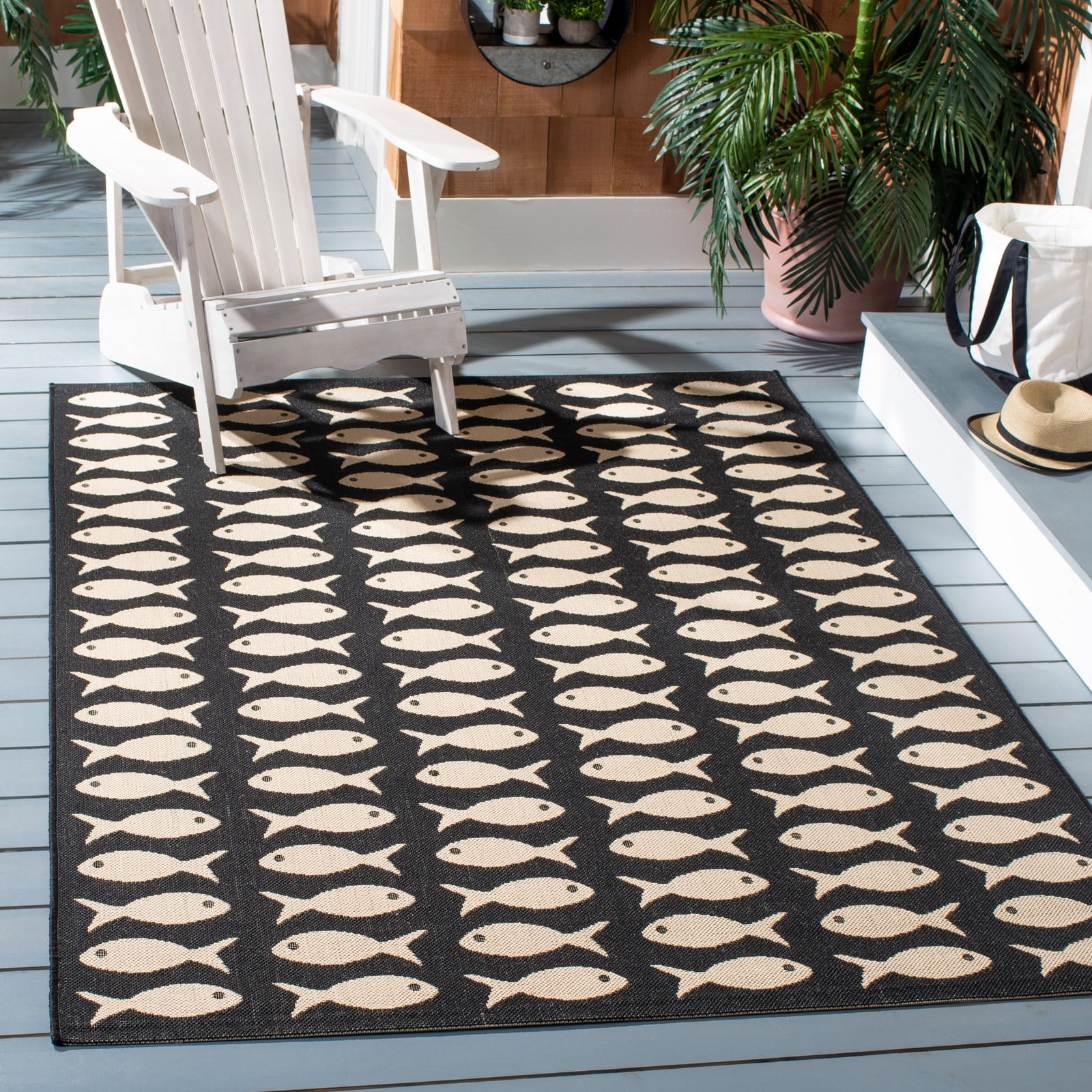 Courtyard CY6013 Power Loomed Indoor and Outdoor Area Rug - Black/Beige - 5'3"x7'7" - Safavieh